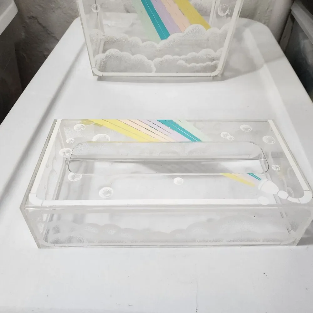 Rare 3-Piece Vintage 1980s Memphis Style Lucite Acrylic Bathroom Vanity Set